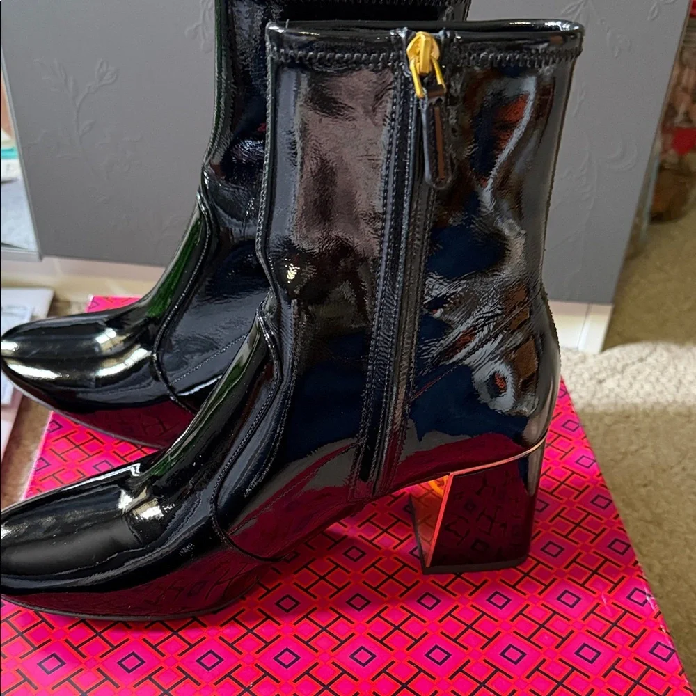 Tory Burch Black Patent Heeled Boots - Picture 5 of 6